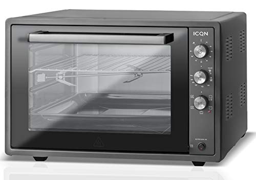 ICQN Horno de Pizza 70XXL | 1800W con luz interior y convección | Puerta Doble Cristal | Reloj Temporizador | Interior Esmaltado | Color Negro