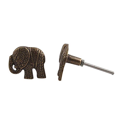 IndianShelf - Juego de 14 pomos y tiradores de hierro con diseño de elefantes antiguos para armarios, aparadores, puertas artísticas