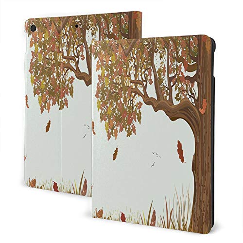 iPad 8/7 Case (10.2In, 2020/2019 Model, 8th / 7th) iPad Air3 & Pro Case Print - Tree of Life Autumn Season Fall Shady Deciduous Oak Leaves In Park Countryside Artwork Umber Redwood