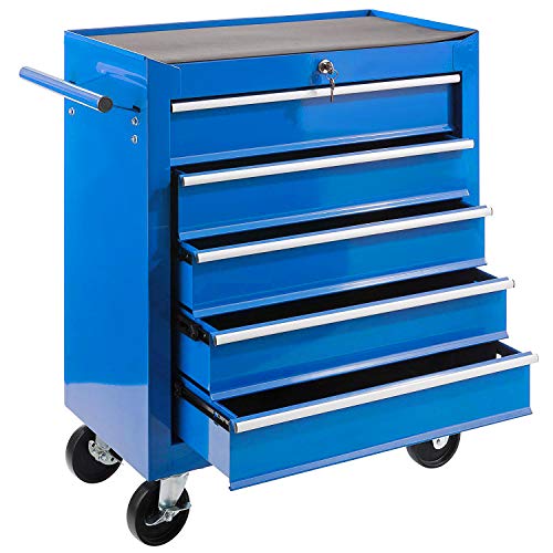 JOMAFA - Carro de herramientas para taller con 5 cajones azul | cerradura | 4 ruedas | 360º