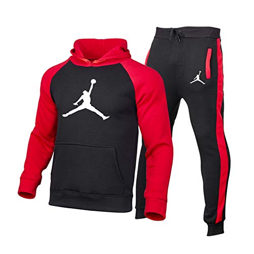 Jordǎn - Conjunto de chándal para hombre, 23 # de baloncesto, sudadera con capucha, manga larga, traje deportivo transpirable y cómodo, color rojo 3-XL