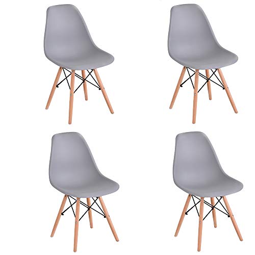 Juego de 4 sillas de comedor con patas de madera de haya, sillas para restaurante o oficina, color gris