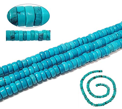 Juego de 50 perlas de piedras preciosas turquesas de 4 x 2 mm, piedras semipreciosas, color azul, perlas sueltas