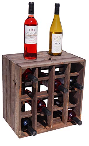 Kistenkolli Altes Land Botellero para 16 botellas, color blanco/natural/flameado, dimensiones 40 x 40 x 27 cm, estante para botellas, caja de manzana/caja de vino (oscuro)