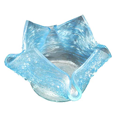 kruzifix24 Cuenco de cristal para velas de té, cuenco decorativo, color azul claro, superficie en relieve, 10,5 x 10,5 cm, arte de cristal, único, idea de regalo