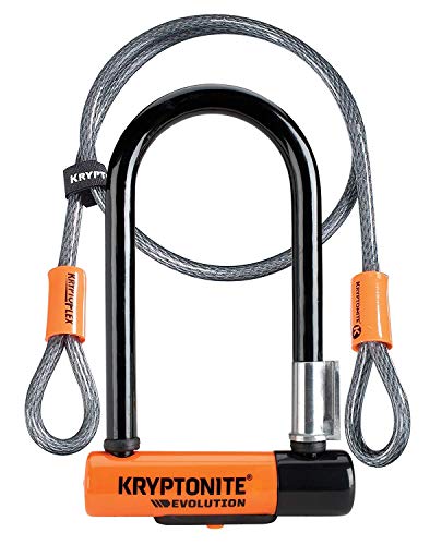 Kryptonite Evolution Mini 7 con 4' cable de lazo U-Lock Kripto Flex doble para bicicleta - Naranja y Negro