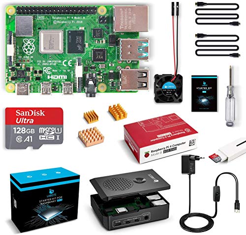 LABISTS Raspberry Pi 4 Modelo B (4 B) 8 GB RAM Kit con 128 GB Tarjeta Micro SD Clase 10 5,1 V 3A Alimentación Interruptor encendido/apagado, carcasa Negro, Ventilador, 2 Cable Micro HDMI, 3 Disipador