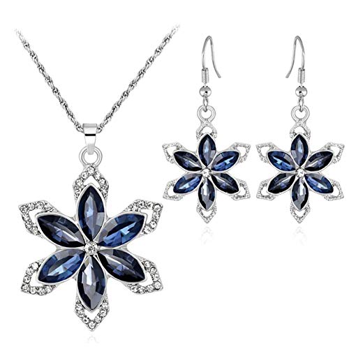 LAMEIDA Conjunto de Collar de Flores Collar de Bohemia Conjunto de Pendientes de Cristal Artificial Conjuntos de Joyas para niñas y Mujeres de Color Azul