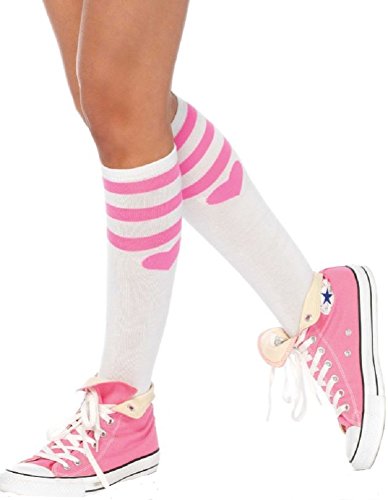 Leg Avenue mujeres calcetines hasta la rodilla blanco rayas de color rosa y corazones sobre el tamaño de la unidad 36 a 40