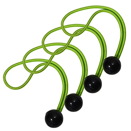 Master Lock 3254EURDAT Cuerdas elásticas con Bola, Paquete de 4 Tensoress, óptimo para Estera de Yoga, Verde, 20 cm x 4 mm