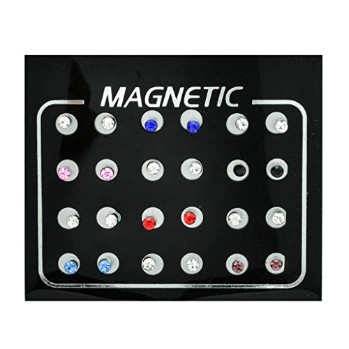 MB-LANHU 12 Pares Pendientes magnéticos de Diamantes de imitación no Perforados Pendientes con Clip Joyas 3#