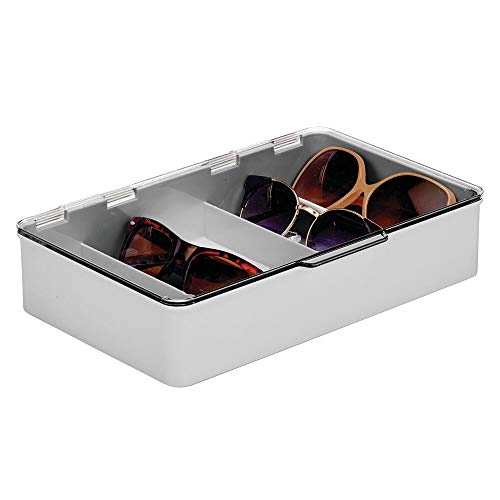 mDesign Cajas para gafas de sol – Clasificador de plástico con 5 compartimentos – Organizador de armarios para guardar todo tipo de gafas – gris y transparente