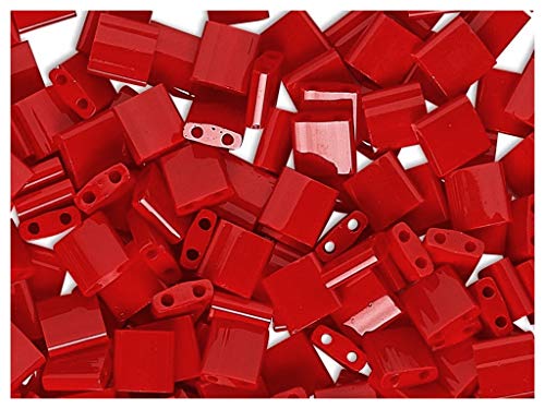 Miyuki Tila Beads, 5x5mm, 10 gr, Cuentas de Vidrio cuadradas japonesas, Dos Agujeros, Coral Red (Opaque Dark Red)