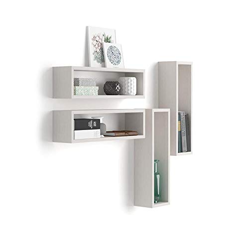 Mobili Fiver, Set de 4 estantes en Forma de Cubo, Modelo Iacopo, de MDF, Color Blanco Ceniza, 59 x 14,5 x 17 cm