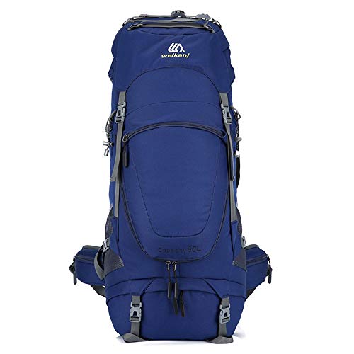 Mochila de senderismo grande para viajes al aire libre, montañismo, escalada, camping, resistente al agua, mochila deportiva para hombres y mujeres (80 L), color azul, tamaño 80L