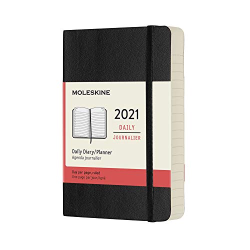Moleskine - Agenda Diaria 2021 de 12 Meses con Tapa Blanda y Cierre Elástico, Tamaño de Bolsillo de 9 x 14 cm, Color Negro, 400 Páginas
