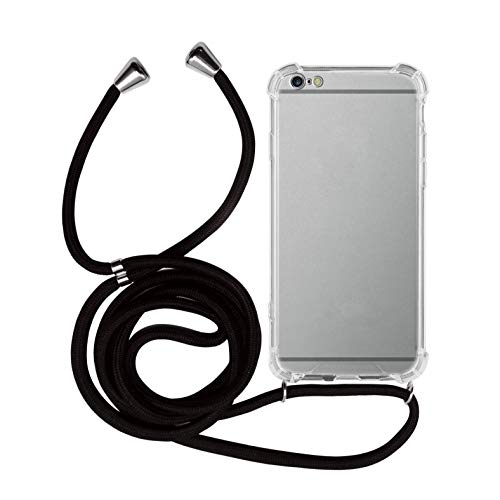 MyGadget Funda Transparente con Cordón para Apple iPhone 6 Plus / 6s Plus - Carcasa Cuerda y Esquinas Reforzadas en Silicona TPU - Case y Correa - Negro