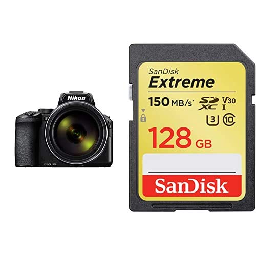 Nikon Coolpix P950 - Camara Compacta de 16 MP, Color Negro + SanDisk Extreme 128GB SDXC Memory Card up to 150MB/s, Class 10, U3, V30
