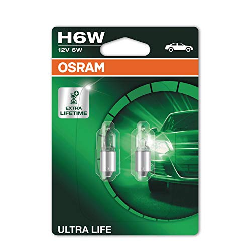 OSRAM ULTRA LIFE H6W, Lámpara halógena, luz de estacionamiento y de posición, 64132ULT-02B, automóvil de 12 V, ampolla doble (2 unidades)