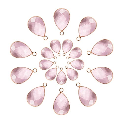 PandaHall Elite 20 colgantes de cristal con forma de lágrimas facetadas de 2 tamaños, perlas de cristal rosa, colgantes de gota de cristal para hacer joyas, agujero: 2,5 mm