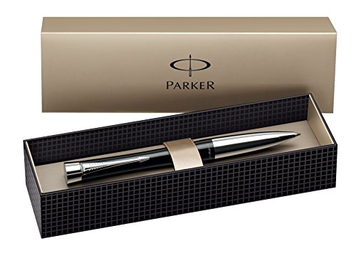 Parker - Bolígrafo de punta de bola y caja (adornos cromados), color negro