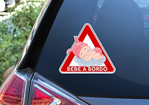 Pegatina Vinilo Bebe a Bordo, Baby on Board, Nube. Adhesivo vinilo para coche. (Niña 16x18cm)