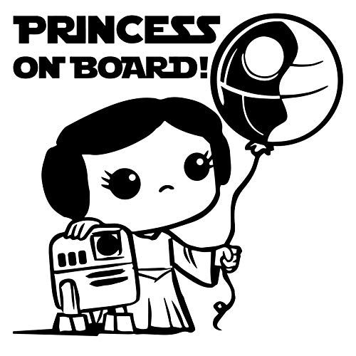 Pegatinas de Vinilo para Luna Trasera de Coche, diseño de Star Wars, con Texto Princess on Board (Diseño registrado) (Negro)