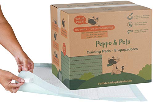 Peppo and Pets -100 empapadores para Entrenar Cachorros - 6 Capas - Súper absorbentes- 60 cm x 60 cm- Secado rápido