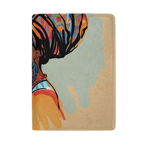 Perfil de acuarela retrato mujer nativa con pelo étnico y pendientes temática portátil pasaporte funda de cuero para equipaje de viaje un bolsillo