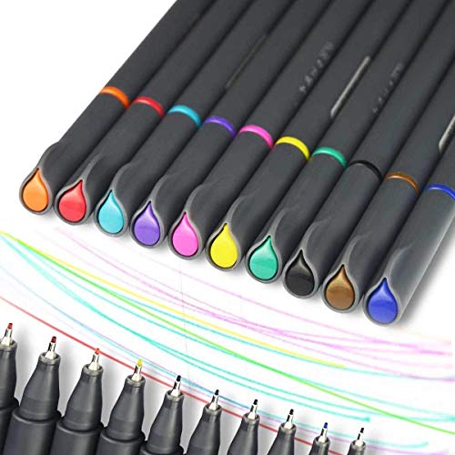 Pluma estilográfica Fineliner, bolígrafo para dibujar líneas finas, juego de colores de 0,38 mm para línea de puntos y rayas, elección perfecta para libro para colorear （10 colorear）