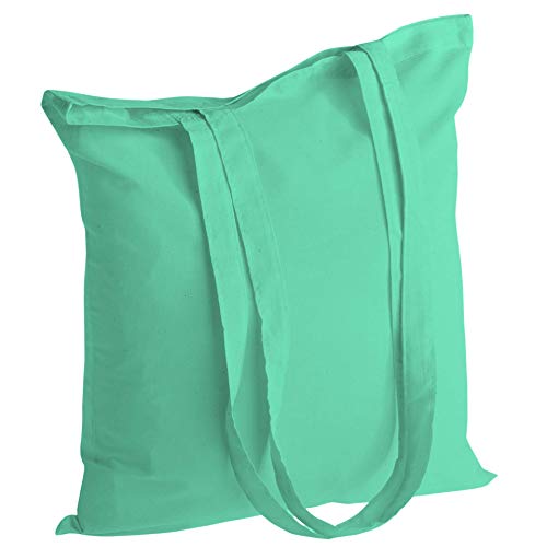 Polhim - Bolsa de tela de algodón reutilizable, 38 x 42 cm, con asas de 70 cm (verde, 10 unidades)