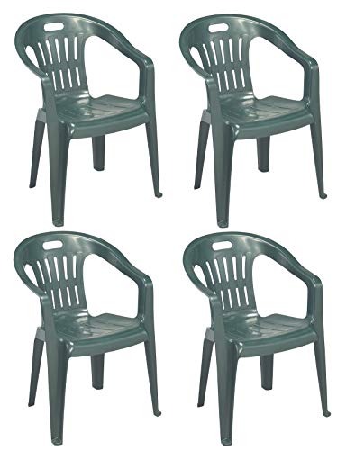Progarden Diva - Juego de 4 sillones Piona de Resina Dura de plástico Verde apilable con reposabrazos para casa, jardín, Bar o Camping