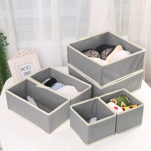 Qisiewell Caja de almacenamiento para ropa interior y calcetines, 6 cajones, organizador, armario organizador, caja plegable para calcetines y corbatas, lencería y pequeños accesorios (gris beige)