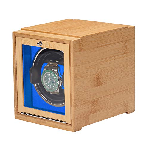 Reloj Winder Reloj Winders - Bamboo Watch Shaker Single Watch Winder Watch Mecánica Reloj de bobinado automático Caja de almacenamiento de relojes de doble potencia con puerta Batería disponible Hermo