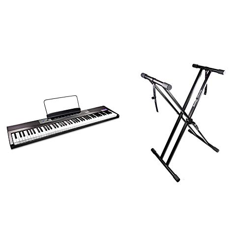 RockJam Teclado de piano digital para principiantes Piano con teclas semipesadas de tamaño completo, Soporte de música + Xfinity Doublebraced Premontado Soporte de teclado altamente ajustable