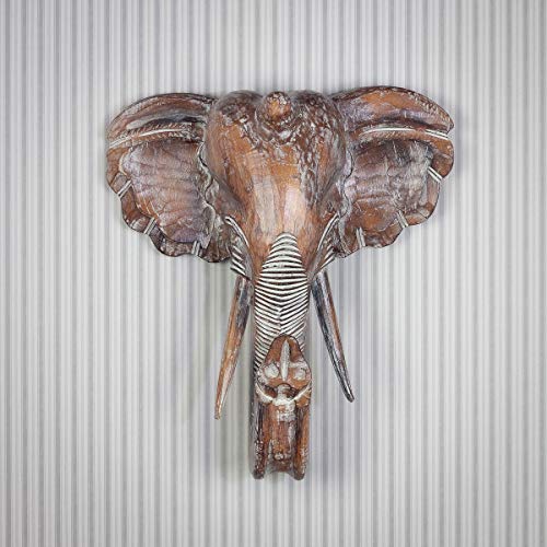 Rococo Figura Elefante de Pared Tallada en Madera de 50x45cm Wall Natural
