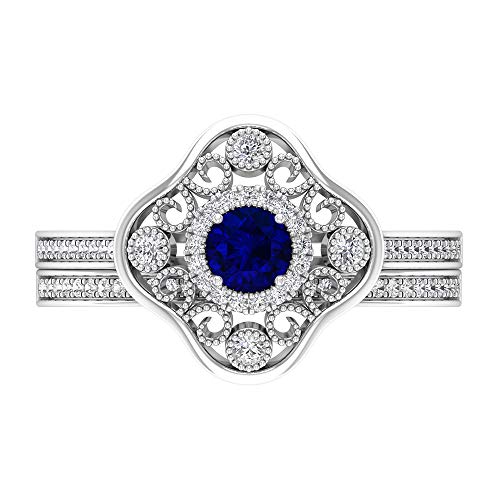 Rosec Jewels 14 quilates oro blanco redonda round-brilliant-shape H-I Blue Diamond Blue Sapphire