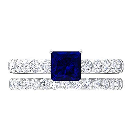 Rosec Jewels 14 quilates oro blanco talla princesa round-brilliant-shape H-I Blue Diamond Blue Sapphire