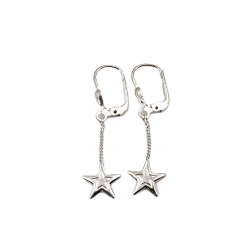 Rougecaramel - Pendientes colgantes con diseño de estrella de plata 925, longitud total 35 mm