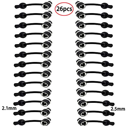 RUNCCI-YUN Conector de alimentación Hembra de 2 Pines, 5,5 x 2,1 mm, 5,5 x 2,5 mm Panel Redondo de Metal, con tapón Antipolvo Negro 2 Pin DC Power Jack Socket Black 26Pcs