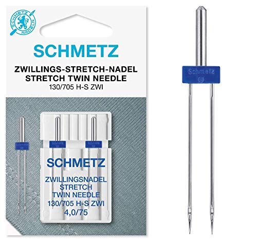 Schmetz Stretch Zwilling Aguja doble 130/705 4,0/75 plano pistón para máquinas de coser (pack x 2)