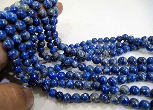 Shree_Narayani Natural genuino Lapislázuli bola redonda forma lisa 7 mm cuentas de hilo de 33 cm de largo color azul perlas para hacer joyas, cuentas de piedra natal 1 hebra