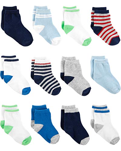 Simple Joys by Carter's paquete de 12 calcetines para bebé ,Azul/blanco/gris (Blue/White/Grey) ,3-12 Months