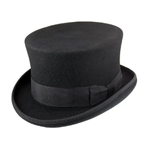 Sombrero de copa, hecho a mano, lana 100 %, con forro de raso (talla S a XXL) negro negro M (57 cm)