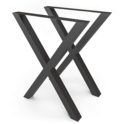 sossai® - Mesa Estructura Acero Forma X |TKX2 | 2 Piezas | Color: Negro | patas de mesa | carga pesada | Ancho 60 cm x Altura 72 cm | Perfil: 60 x 60 mm