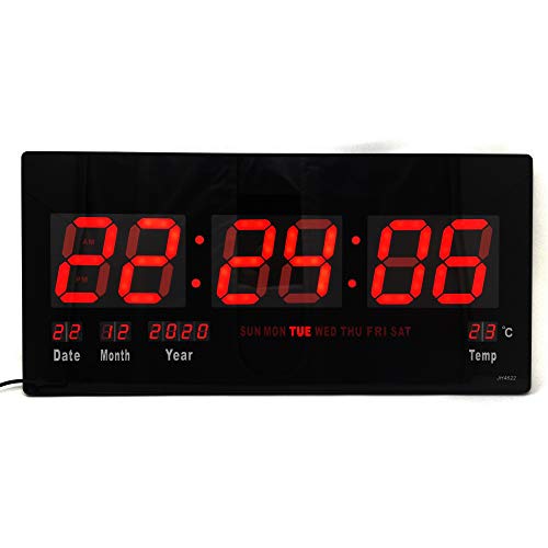 Starlet24 JH4622 - Reloj de pared LED con indicador de fecha y temperatura (45 x 22 cm), color rojo