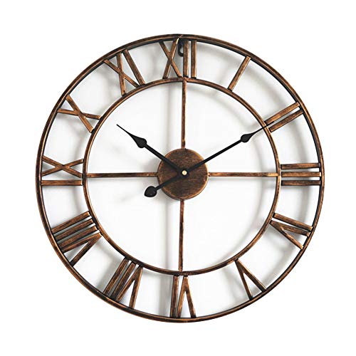 Taodyans - Reloj de pared silencioso con números romanos vintage, 40 cm, diseño de esqueleto de metal, para salón, cocina, cafetería, hotel, oficina, hogar, regalo (bronce)