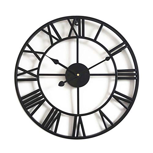 Taodyans - Reloj de pared silencioso con números romanos vintage de 40 cm, diseño de esqueleto de metal, para salón, cocina, cafetería, hotel, oficina, decoración del hogar, regalo (negro)