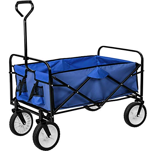 TecTake Carro de mano plegable y abatible carrito de transporte | Carga 80kg | -disponible en diferentes colores- (Azul | no. 402595)