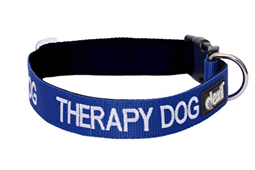 THERAPY DOG - Collar acolchado de neopreno con código de color azul S-M L-XL, evita accidentes al advertir a otros de tu perro por adelantado (S-M)